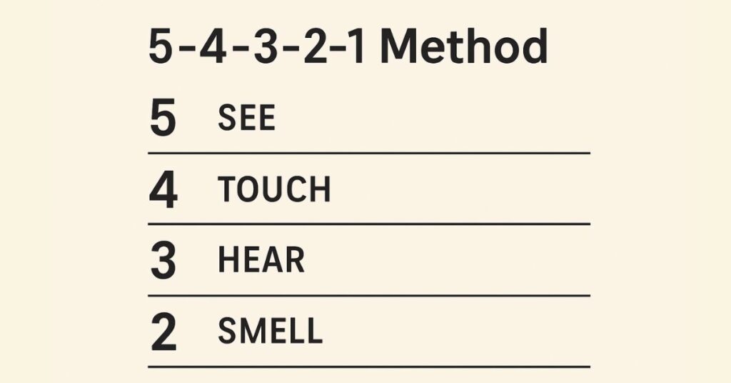 Minimalist graphic illustrating the 5-4-3-2-1 method.